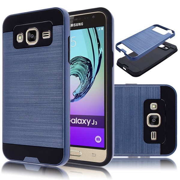Wholesale Samsung Galaxy J3 / Galaxy Amp Prime Iron Shield Hybrid Case (Navy Blue)